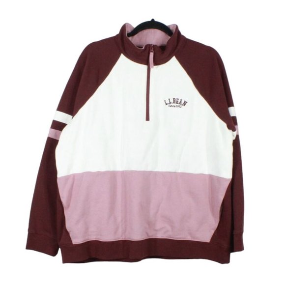 LL Bean 1912 Sweatshirt Quarter-Zip Colorblock Pink Maroon Size 2X - Picture 1 of 9